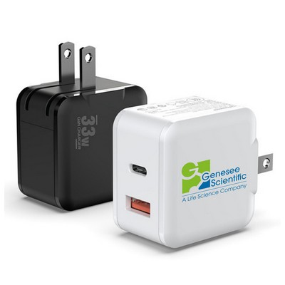 33W Gan Charger , Dual ports usb +usb C Fast Charger