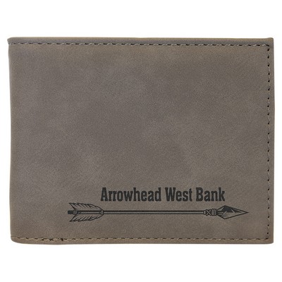 Gray Leatherette Bi-Fold Wallet w/Flip ID Display