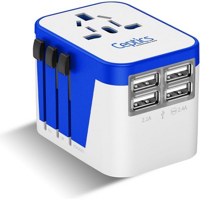 Universal Travel Adapter Plug World Power W/ 4 USB Ports - Charge Cell Phones, Smart Watches, iPhone