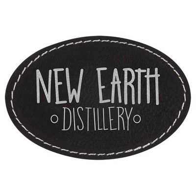 3"x2" Oval Patches, Black/Silver Laserable Leatherette