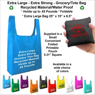 Super Strong Long Life Jumbo Grocery Tote Bag, Holds up to 45 pounds, Water Proof, Recycled Material