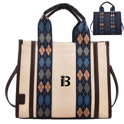 Canvas Crossbody Bag Fashion Color Clash Tote for Women