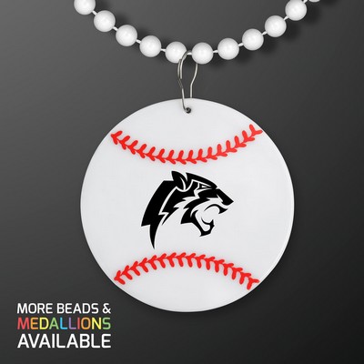 Baseball Medallion with White Beaded Necklace (Non Light Up) - PRINTED