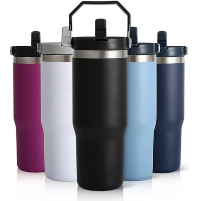30 oz Stainless Steel Tumbler with Flip Straw & Handle, Insulated Double Walled Water Bottle