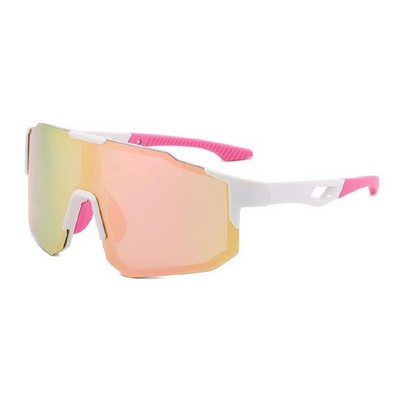 Goggle Sunglasses - Pink Mirror Lenses - White and Pink Frames