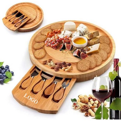 Round Bamboo Cheese Board and Knife Set.