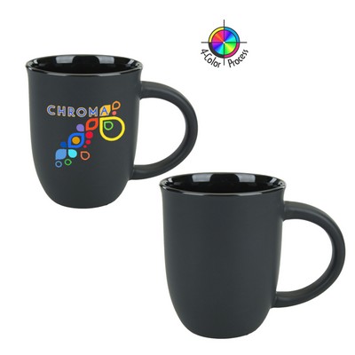 14 Oz. Satin Matte Black Salem Mug with Black Halo - Dishwasher Safe - Full Color