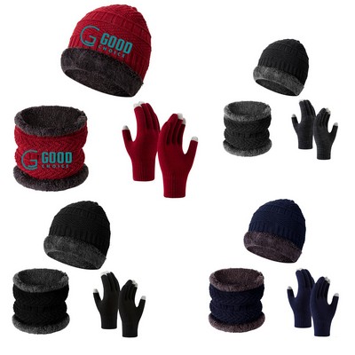 3 Pieces Beanie Hat/Scarf/Gloves Winter Set