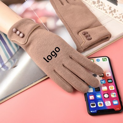 Winter Fleece-Lined Three-Button Flip-Top Thermal Gloves