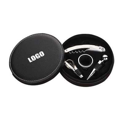 4" 1 Wine Opener w/Round PU Leather Case
