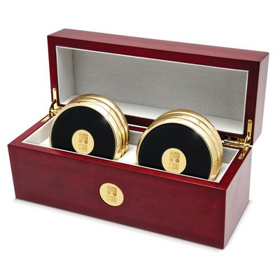 Set of Six Gold Coasters W/ Gold Medallion