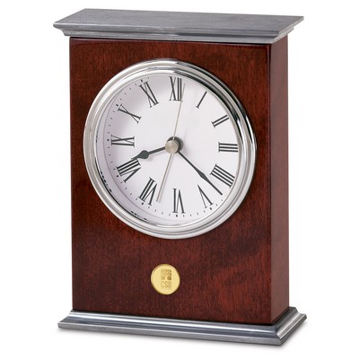 Rosewood Finish Desk Clock W/ Gold Medallion