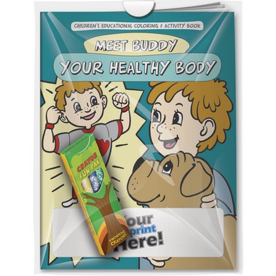 Combo Pack - "Meet Buddy: Your Healthy Body" Coloring Book & 4-Pack of Crayon (Imprinted)