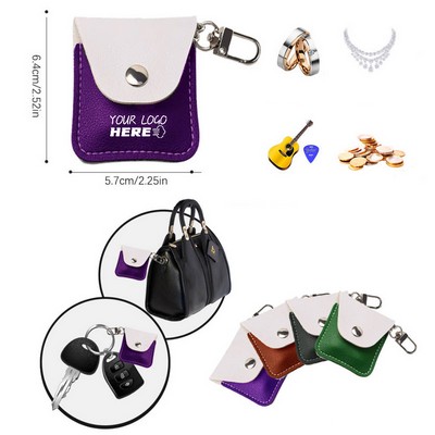 PU Leather Small Ring Jewelry Pouch w/ Keychain