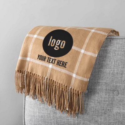 Embroidered Corporate Windowpane Throw Blanket
