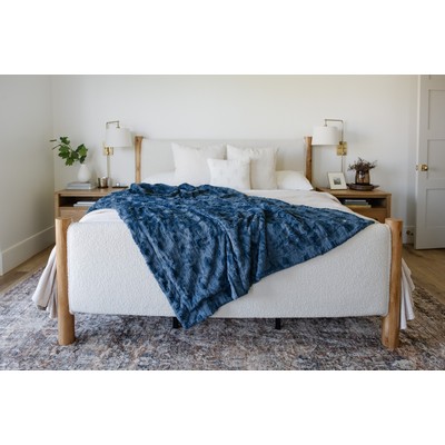 Patterned Faux Fur Zippered Indigo-Throw