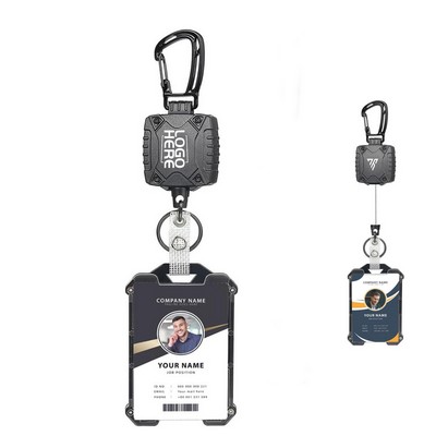 2 Set Retractable Badge Holders Heavy Duty Carabiner Reel Tactical Keychain With Id Holders