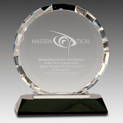 5.5" Clear Crystal Round w/Rectangle Facets on Black Base