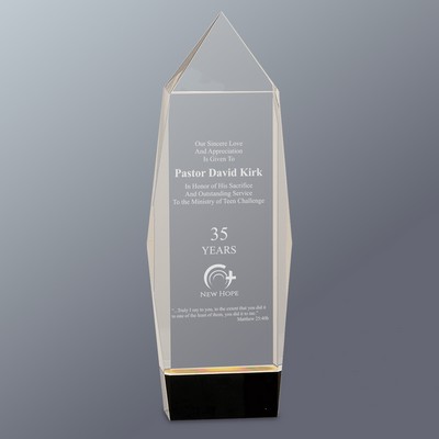 Crystal Faceted Rectangle on Black Base, Large, 3-1/2"x10"H