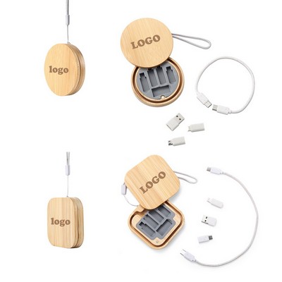 6in1 Eco Friendly Multi USB Type-C Micro Charging Adapter Cable Kit w/Round Wooden Case
