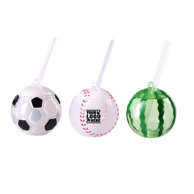 Sports and Fruit Shaped Plastic Cups with Straws