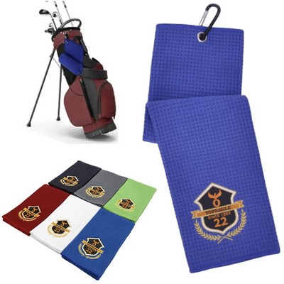 420GSM Premium Golf Towel Microfiber Waffle With Carabiner