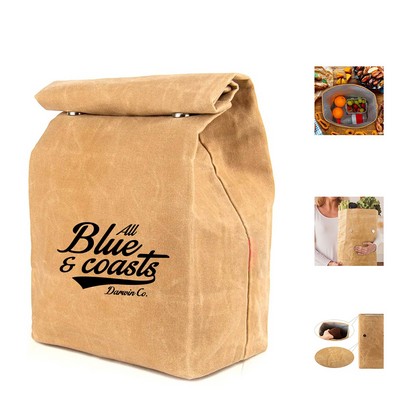 Hand-Waxed Canvas Roll-Top Lunch Tote Bag