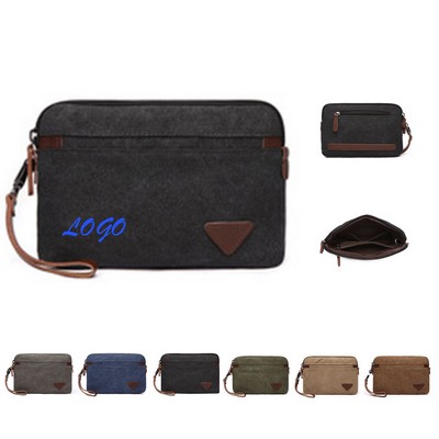 Men's Canvas Casual Zipper Wristlet Clutch Bag