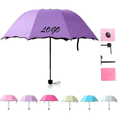 Water-Reactive Flower-Pattern Black Coated UV Protection Folding