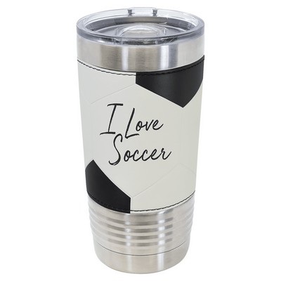 20 oz. Soccer Faux Leather Tumbler with Slider Lid