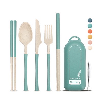 6 in 1 Wheat Straw Portable Utensil Set w/ Carrying Case