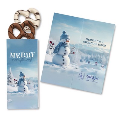 One Color Foil-Stamped Stock Snowman Sweeter Cards with Chocolate Dipped Pretzels