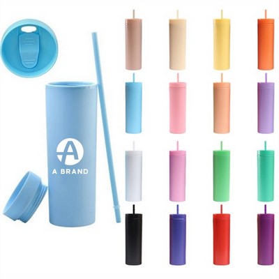16oz Skinny Acrylic Tumbler with Lid and Straw