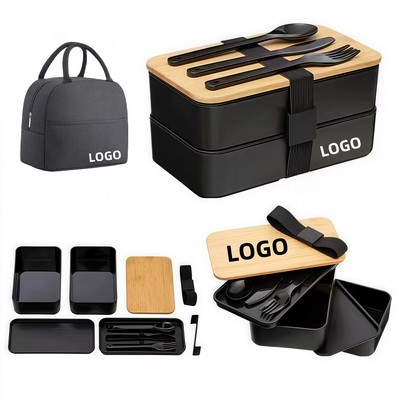Bamboo-Lid Double-Layer Bento Box