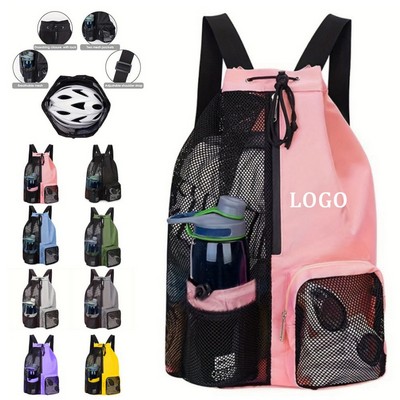 Swim Bag Mesh Drawstring Backpack with Wet Pocket