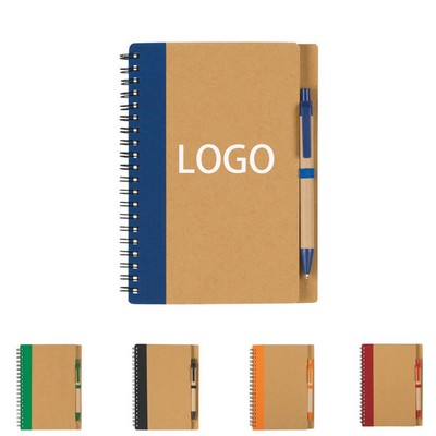 Kraft Paper Spiral Notebook With Pen