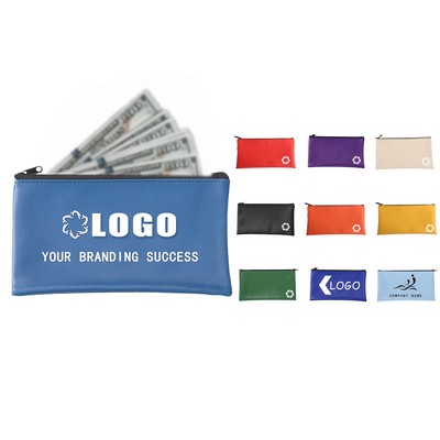 Leather Vinyl Zippered Deposit Organizer Bag