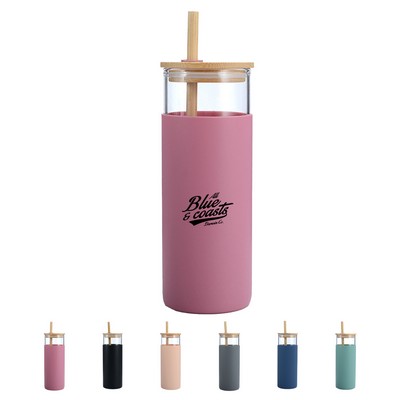 17oz Borosilicate Glass Tumbler with Silicone Sleeve & Straw