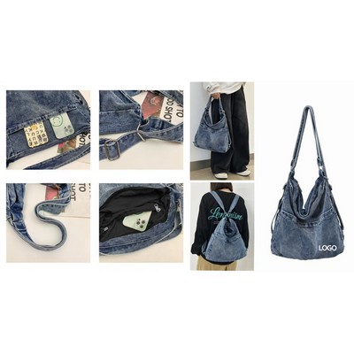 14.5 X 14.2 Inch Denim Spacious Shoulder Backpack Bag