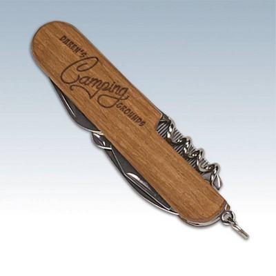 Wooden 8 Function Multi Tool Pocket Knife