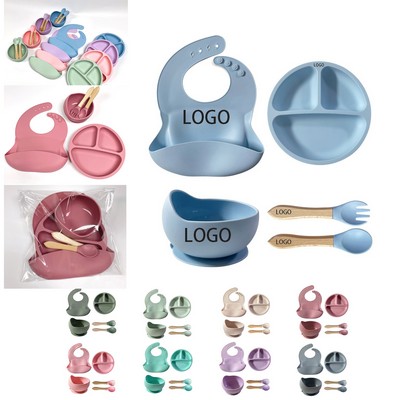 5 Pcs Silicone Feeding Set Suction Plate Bowl