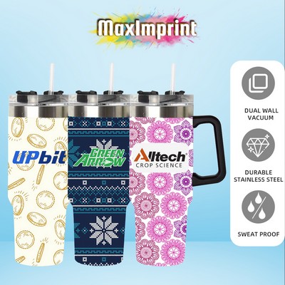 MaxImprint 40oz Stainless Steel Tumbler with Handle, Lid & Straw