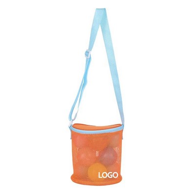 Color-Blocking Zippered Nylonmesh Beach Bucket Bag