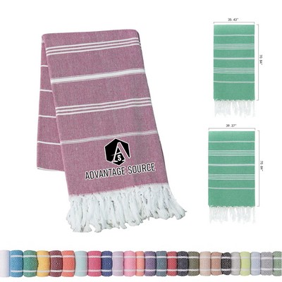 Striped Fringe Beach Towel Quick Dry Polyester Cotton Blend