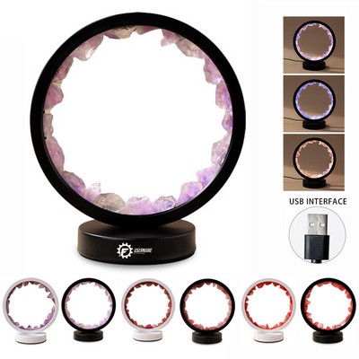 Natural Amethyst Round Crystal Lamp Healing Stone Crystal Led Night Atmosphere Light Bedside Lamp