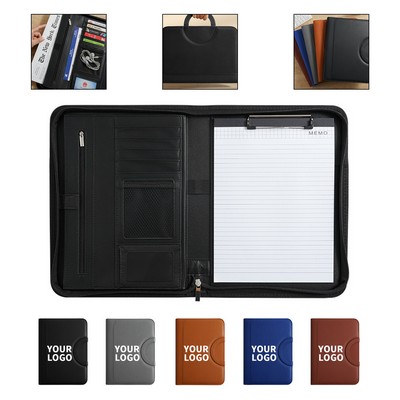 PU Leather Zippered Padfolio Professional Organizer