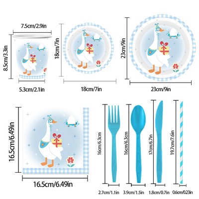 Blue Goose Plaid Party Disposable Paper Plates Cups Napkins Tableware Set