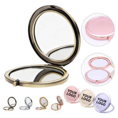 Round Double Sided Compact Mirror With Magnification Feature