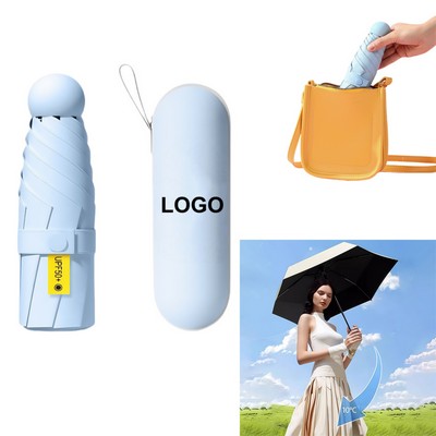 Custom Mini Sun Protection Capsule Umbrella With Storage Case
