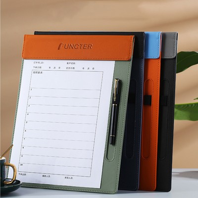 Two-tone A4 Magnetic PU Leather Clipboard W/Pen Holder